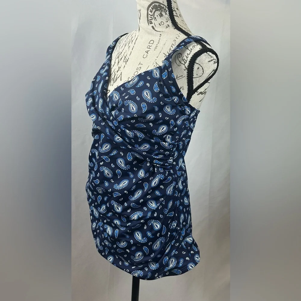 💜Lands' End Navy Swim Bra Tankini with Patterned Trim - Picture 11 of 11